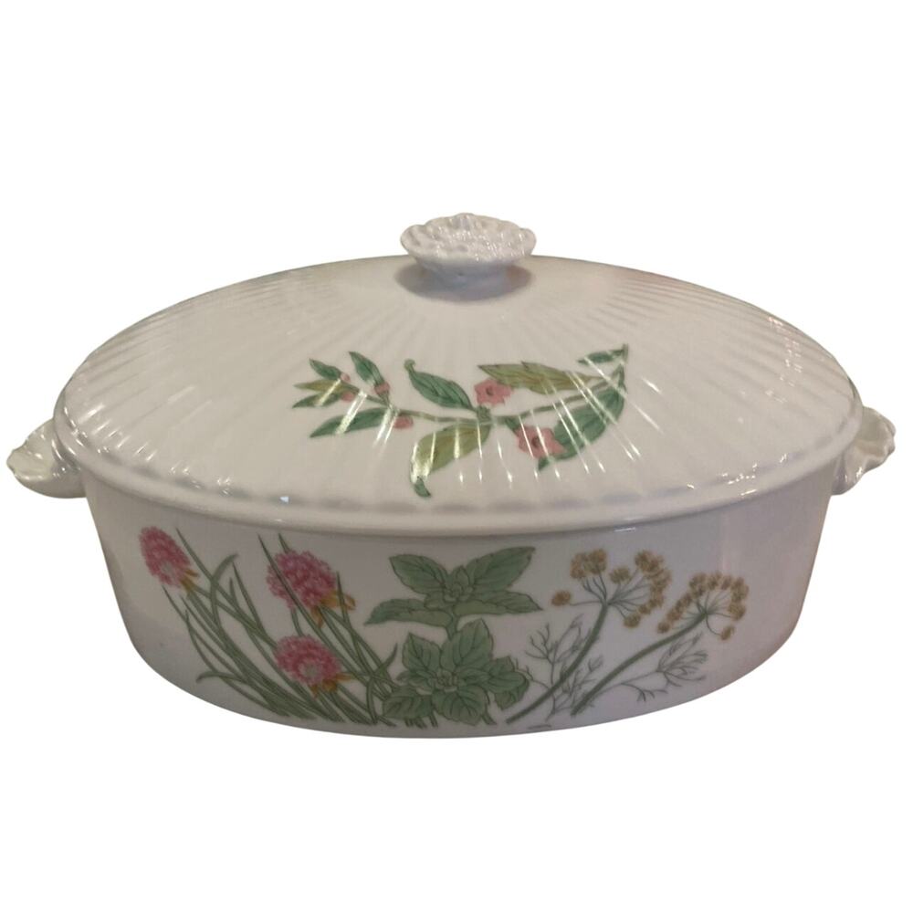 Vintage oval, Shafford Herb’s & Spice’s MCM Leaf Handles casserole serving dish